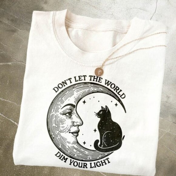Tops - Celestial Moon T-Shirt, Witchy Black Cat Shirt